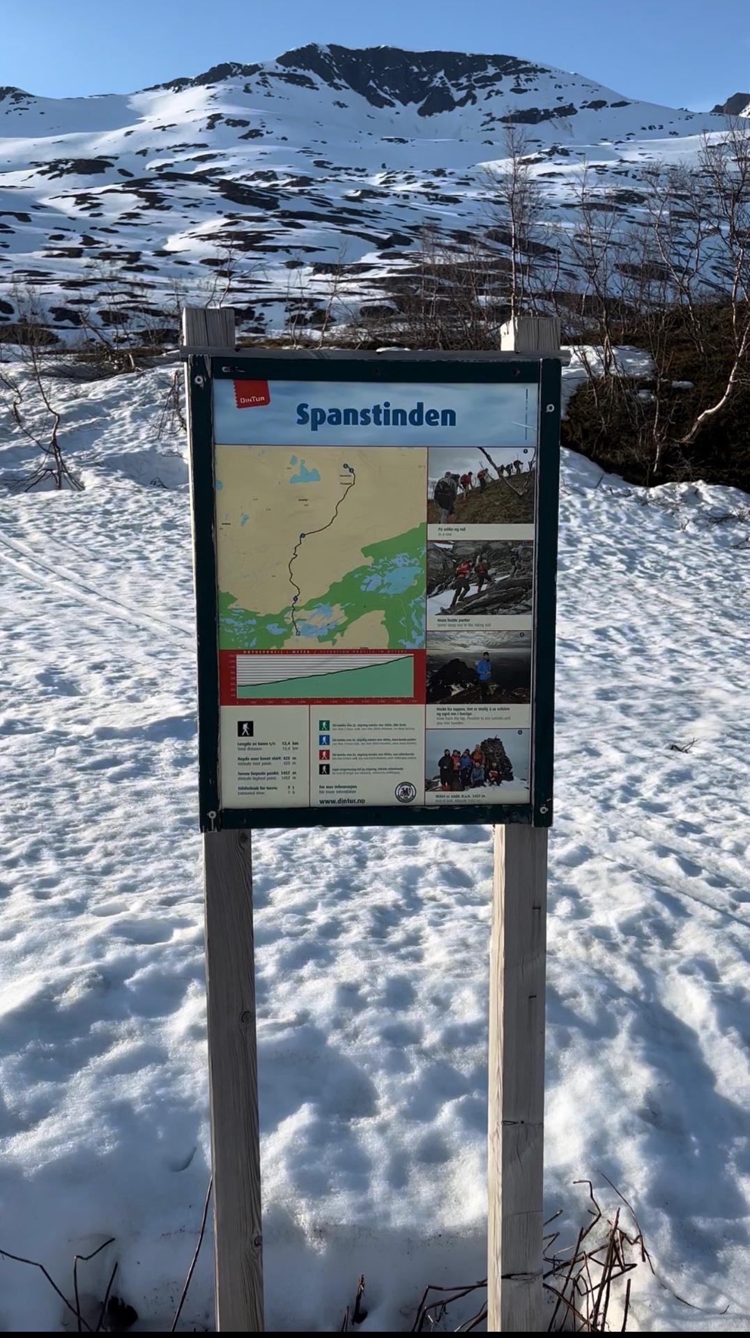 Infotafel des Spanstinden-Wanderwegs am Ausgangspunkt an der E6