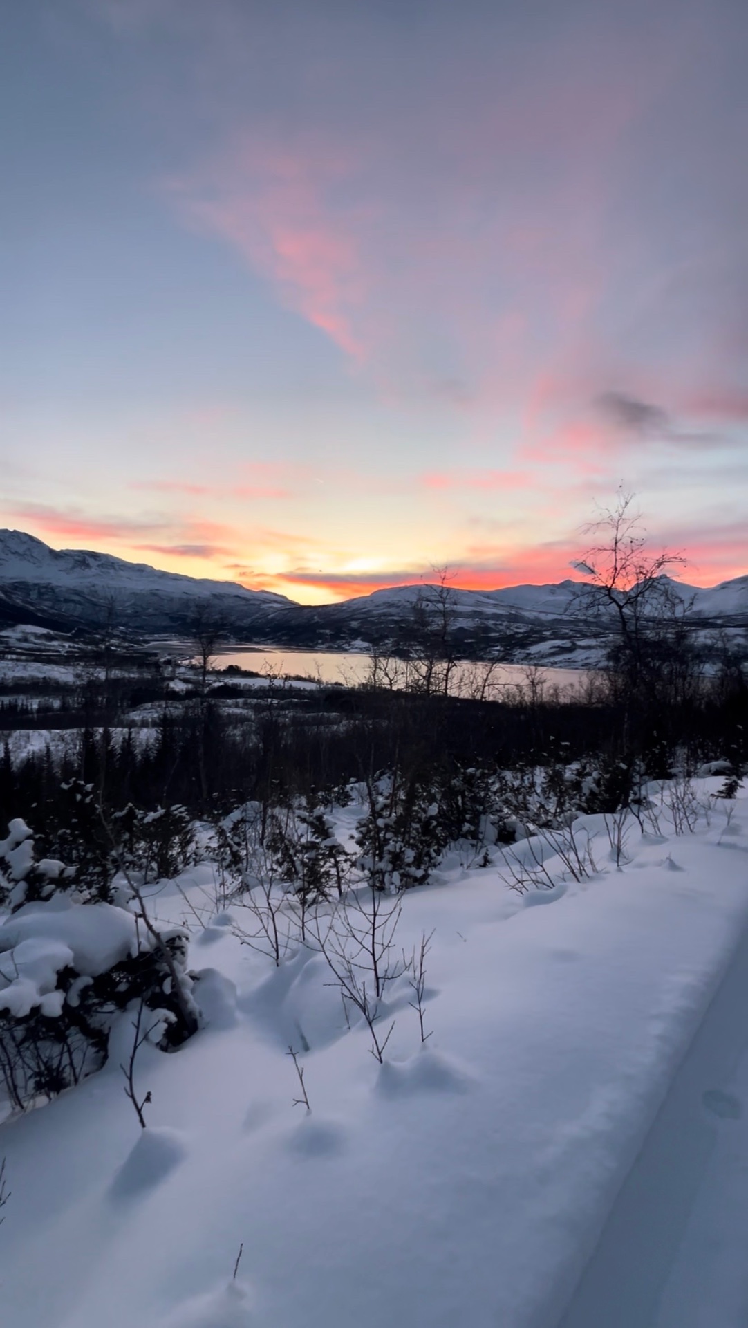 Late-winter skiing in low sunlight in Northern Norway